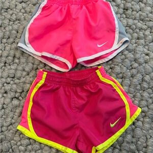 Nike Girls' Neon Pink Athletic Shorts with Yellow Trim